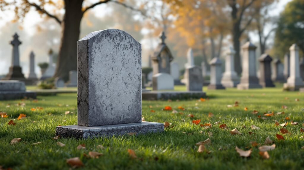 headstones in a cemetery in autumn