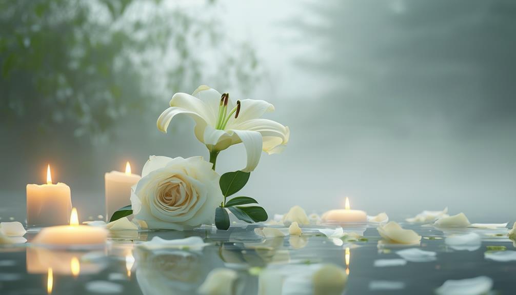 Candles, flowers and petals floating in water