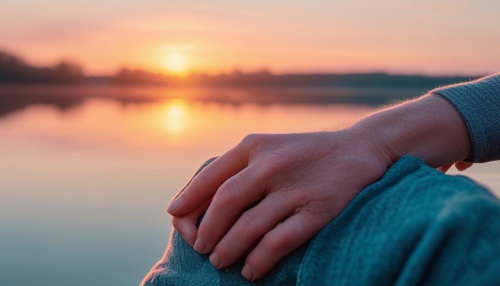 Hand with sunset in background