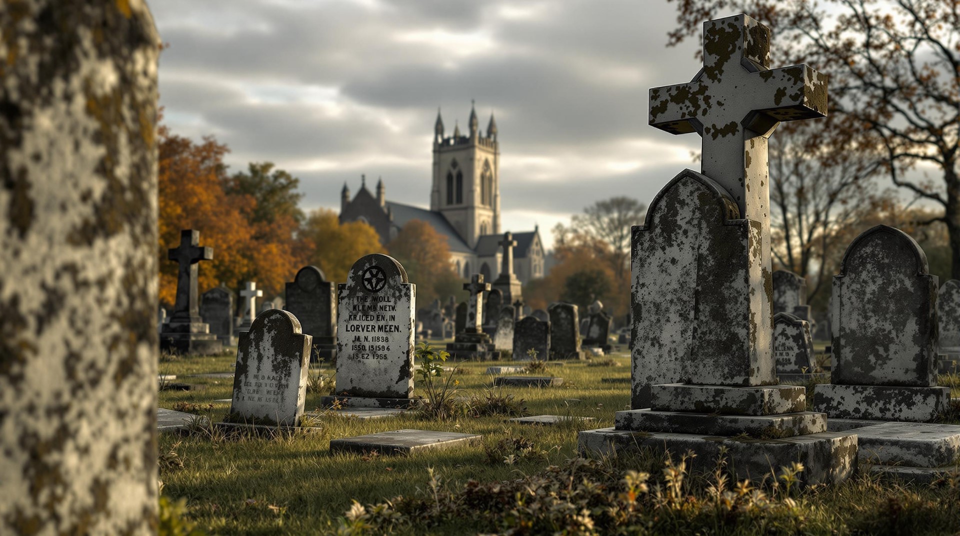 Churchyard cemetery showing the older/weathered headstones.