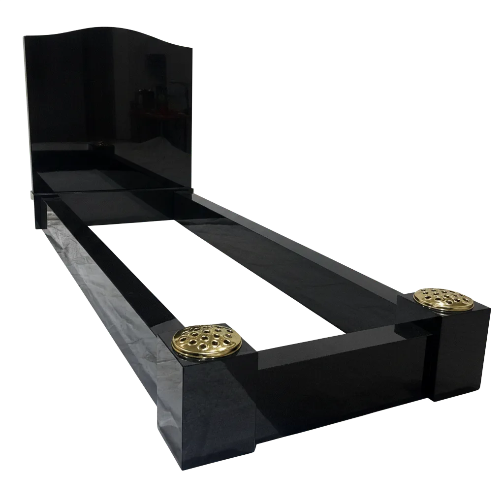 ogee top headstone with kerbs & vase posts – black granite
