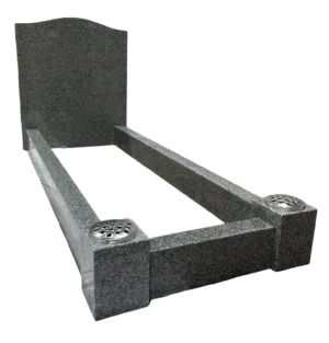 ogee top headstone with kerbs & vase posts – karin grey granite